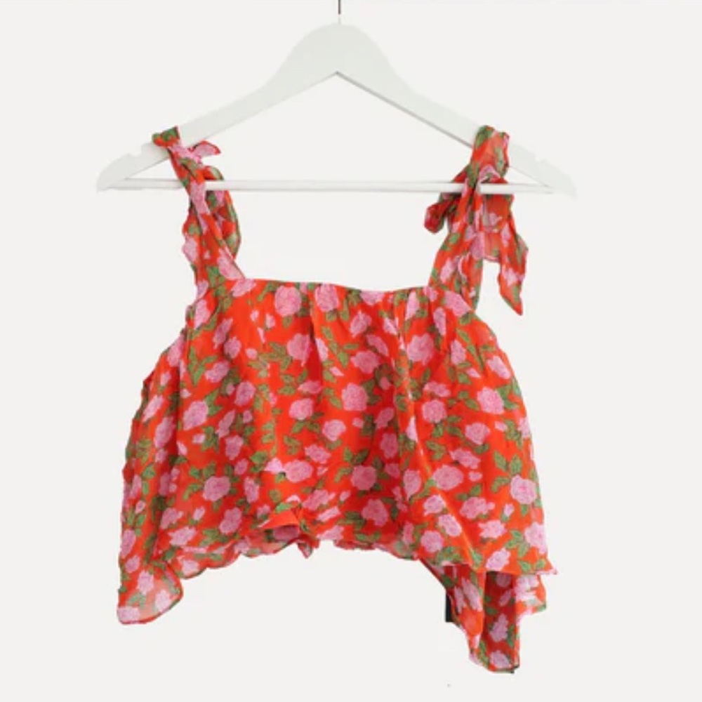 Floral Printed Viscose Top with Shoulder Straps, The Kooples